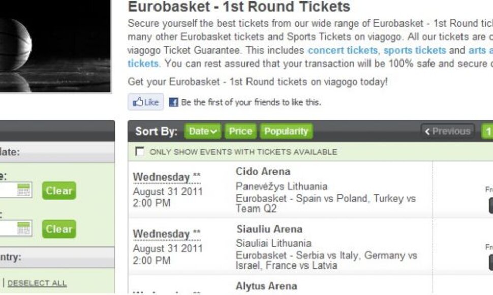viagogo.com svetainėje siūloma įsigyti bilietų į Europos čempionatą