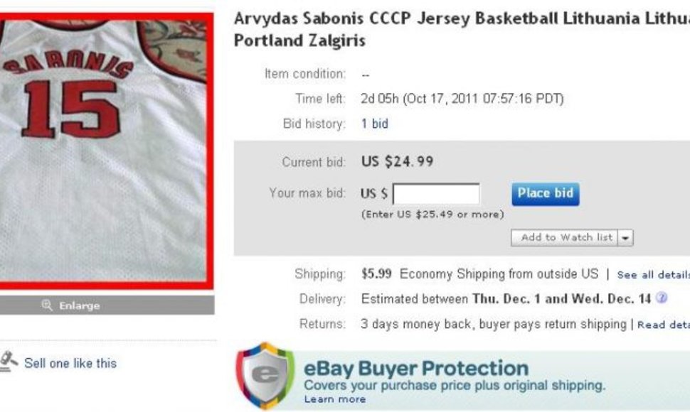 Arvydo Sabonio marškinėliai internetiniame aukcione