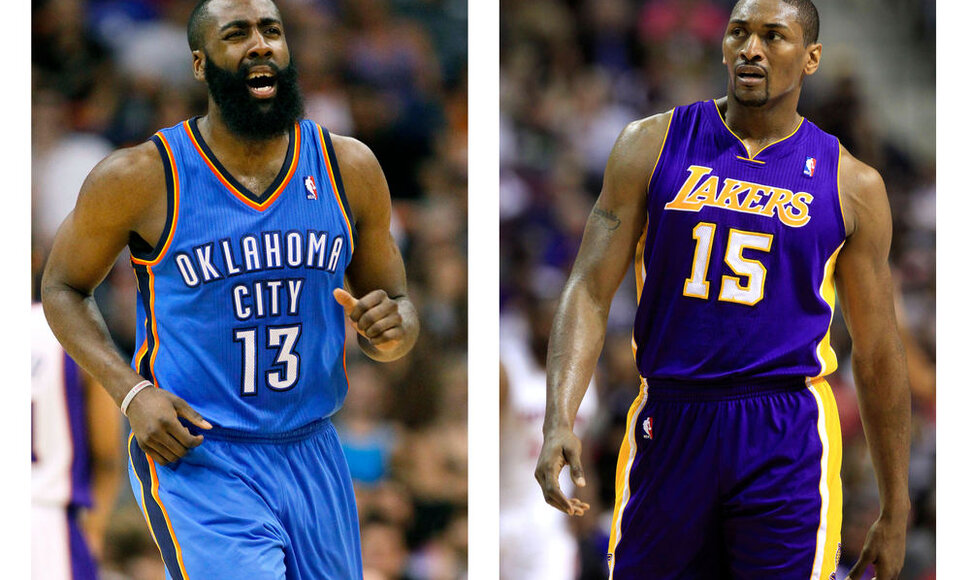 Jamesas Hardenas (kairėje) ir Metta World Peace