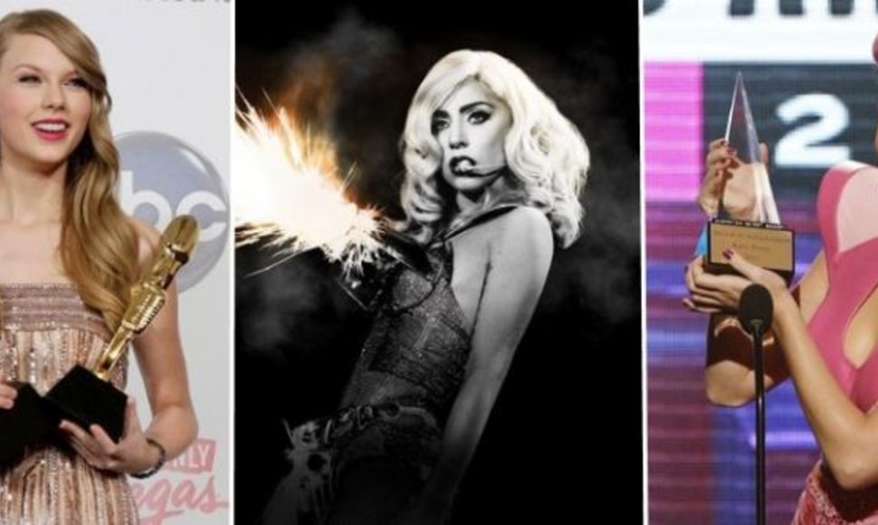 Taylor Swift (kairėje), Lady Gaga (viduryje) ir Katy Perry
