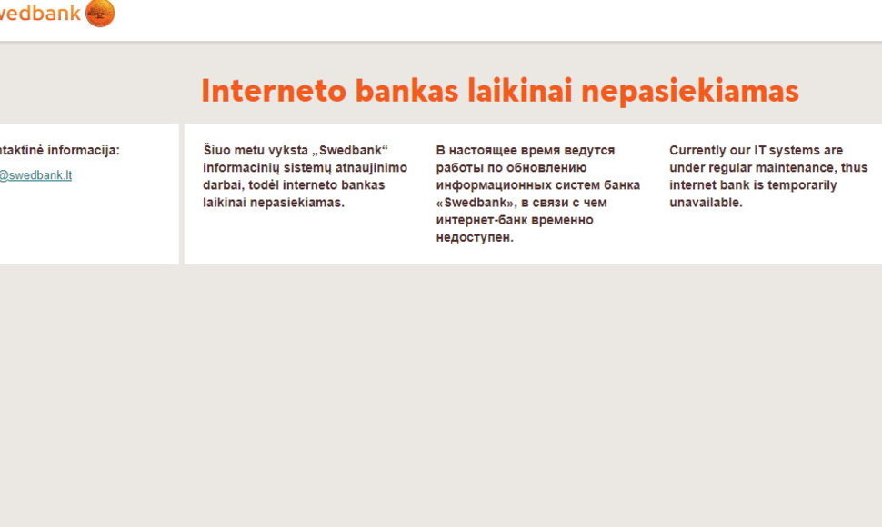Sutriko „Swedbank“ internetinės bankininkystės veikla