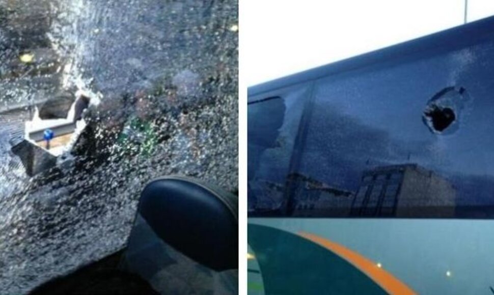 I&scaron;daužtas &bdquo;Panathinaikos&ldquo; autobuso langas