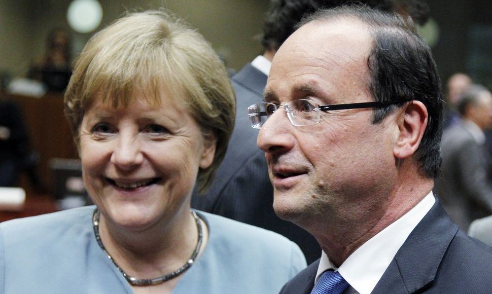 Prancūzijos prezidentas Francois Hollande'as ir Vokietijos kanclerė Angela Merkel.