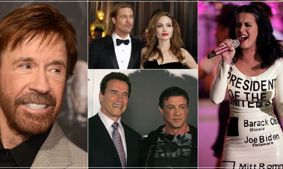 Chuckas Norrisas, Angelina Jolie, Bradas Pittas, Arnoldas Schwarzeneggeris, Sylvesteris Stallone ir Katy Perry