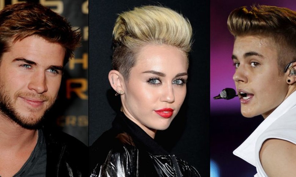 Liamas Hemsworthas, Miley Cyrus ir Justinas Bieberis