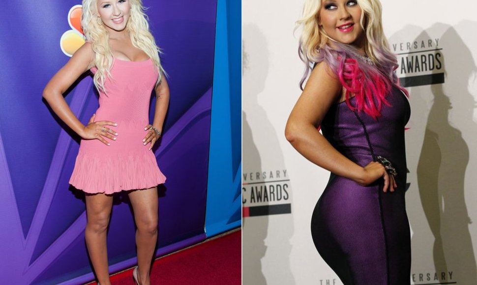 Christina Aguilera 2013 m. liepą ir 2012 m. spalį