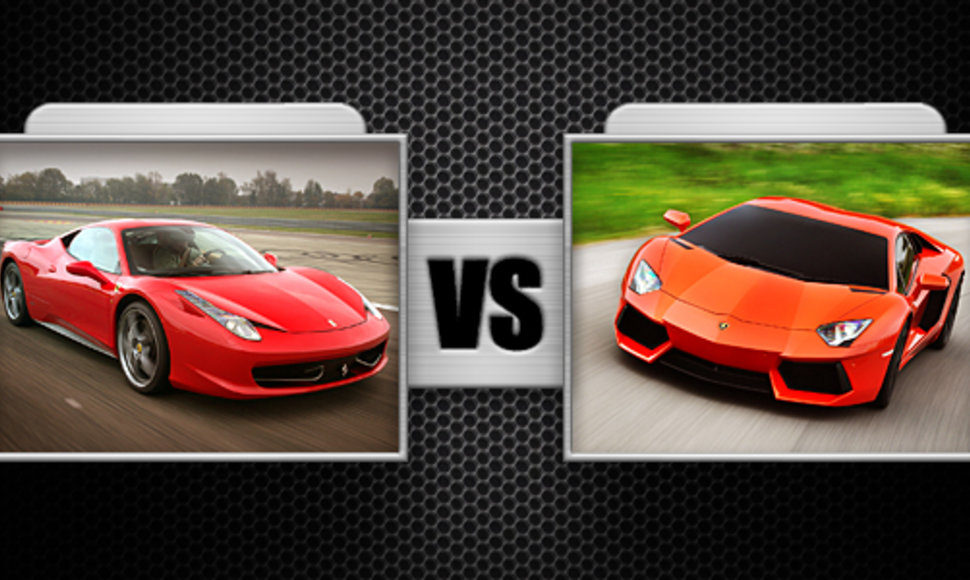 Kova Nr. 8 „Ferrari 458 Italia“ ir „Lamborghini Aventador“
