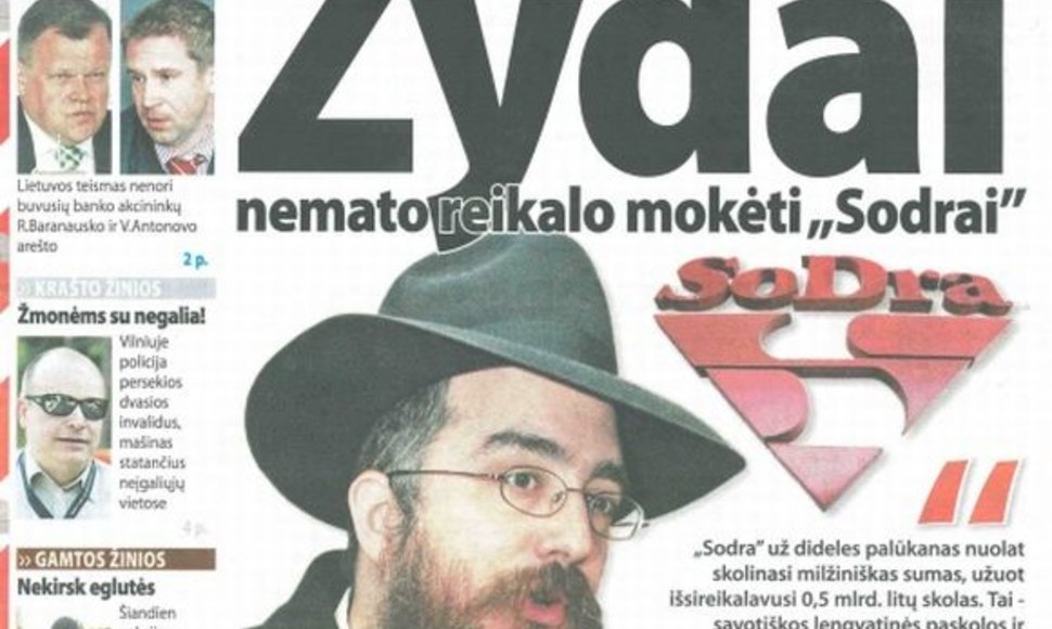 Laikraščio straipsnis papiktino žydų bendruomenę.