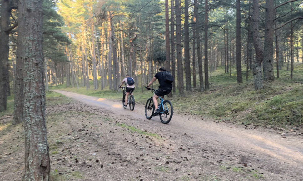 Iki Juodkrantės likus apie 2-3 km dviratininkams tenka važiuoti siauru ir prastu dviračių taku.