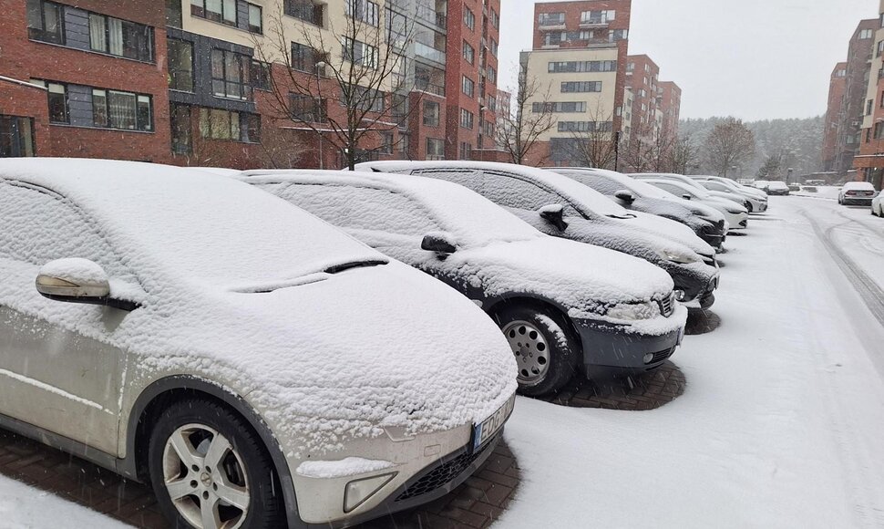 Vilniečiai turėjo darbo valydami nuo sniego automobilius