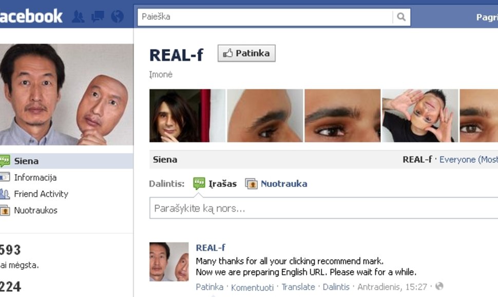 Kompanijos „Real-f“ „Facebook“ profilis