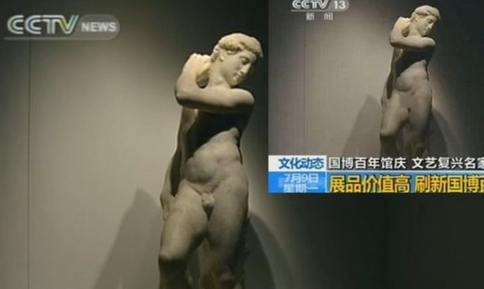 Kinijos Centrinės televizijos kanalas nusprendė reportaže uždengti Mikelandželo Deivido skulptūros lytinius organus