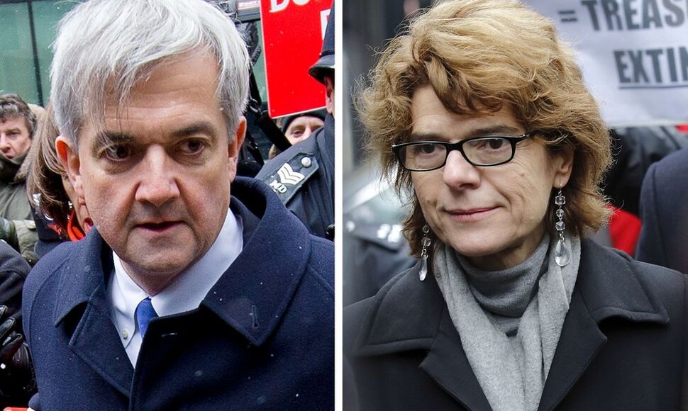 Susikompromitavęs Didžiosios Britanijos energetikos eksministras Chrisas Huhne'as ir jo buvusi žmona Vicky Pryce