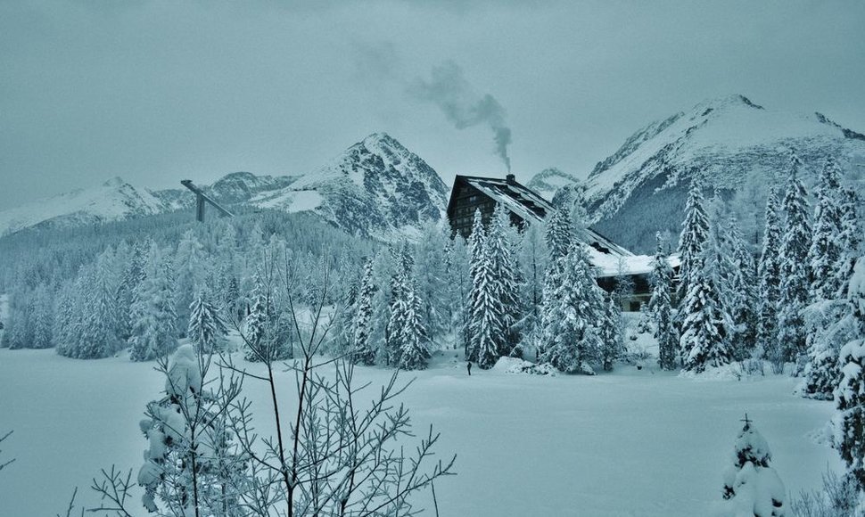 Štrbske Pleso slidinėjimo kurortas nuslinkus debesims