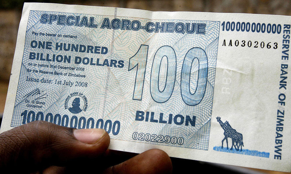 Банкнота с 100 млрд зимбабских долларов