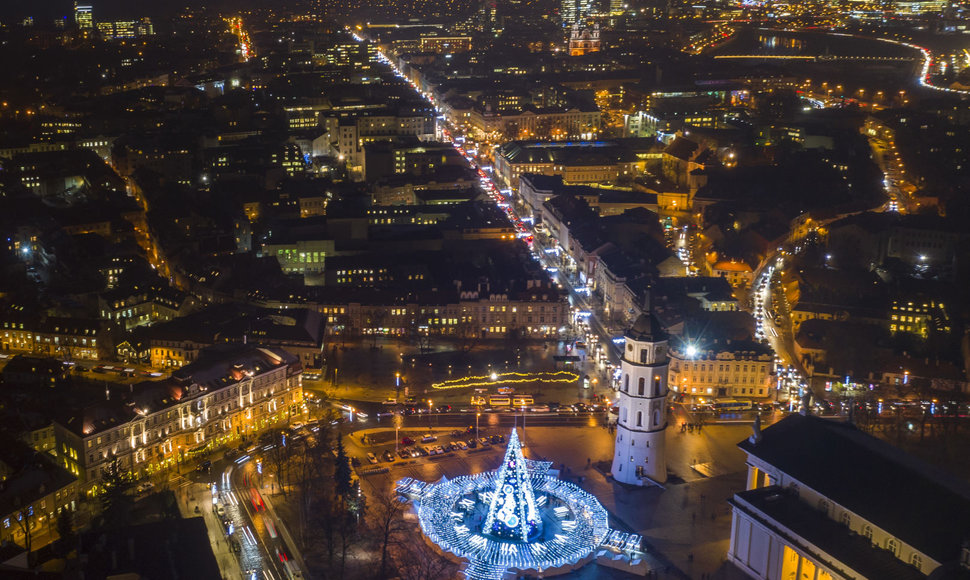 Kalėdų eglė Vilniuje iš paukščio skrydžio