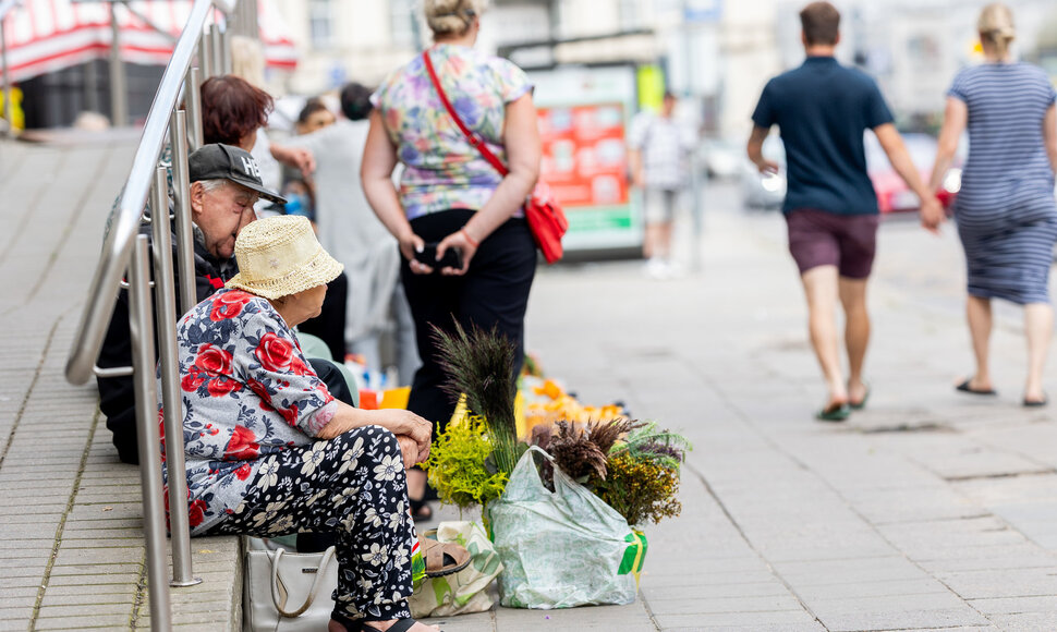 Gėlių, uogų, daržovių pardavėjai Vilniaus gatvėse