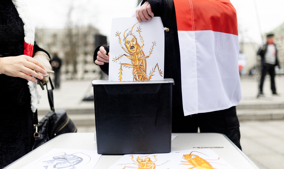 Lietuvoje gyvenančių baltarusių protesto akcija „Lukašenką – į smulkintuvą“