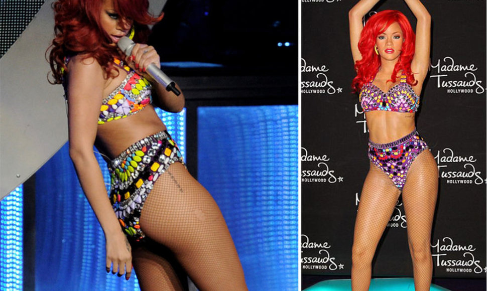 Rihanna (kairėje) ir jos vaškinė figūra