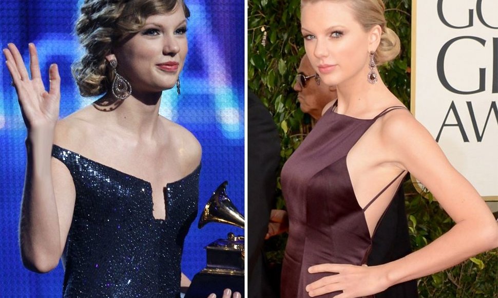 Taylor Swift 2010 m. (kairėje) ir 2013 m. sausio mėn.