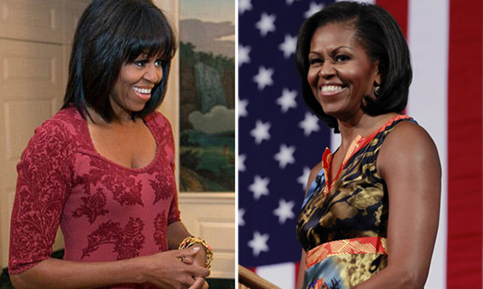 Michelle Obama – su naująja šukuosena (nuotr. kairėje) ir anksčiau