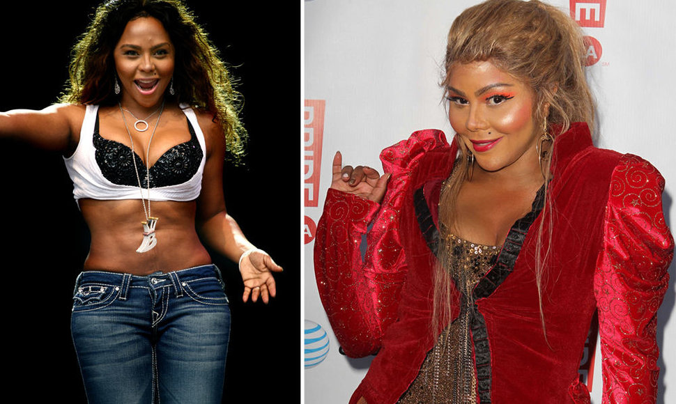 Lil' Kim 2008 m. (kairėje) ir 2012 m.