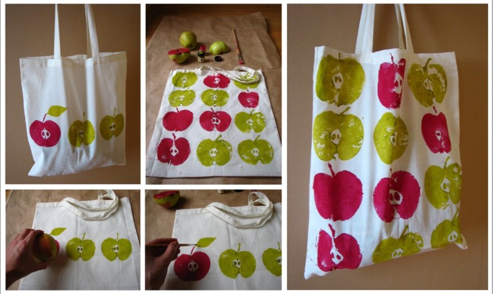Obuoliais dekoruotas maišelis pirkiniams