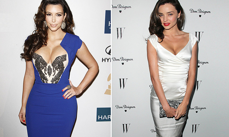Kairėje: Kim Kardashian; dešinėje: Miranda Kerr