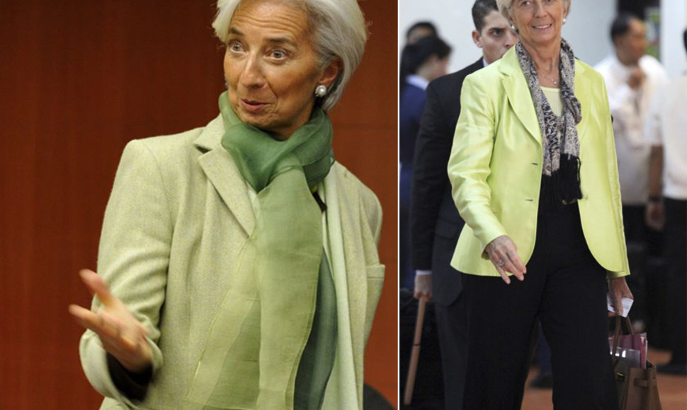 Kairėje: Christine Lagarde kartu su Italijos ekonomikos ir finansų ministru Vittorio Grilli Eurozonos susirinkime Briuselyje.  Dešinėje: Christine Lagarde Manilos oro uoste nutraukia vizitą Azijoje, kad galėtų dalyvauti skubiai sušauktame susirinkime Briuselyje dėl Graikijos skolų ir krizės.