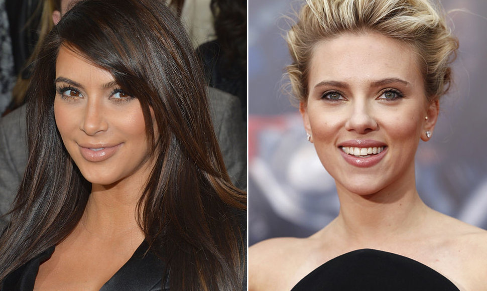 Kuri gražesnė: blondinė ar brunetė? Kairėje: Kim Kardashian, dešinėje: Scarlett Johansson.
