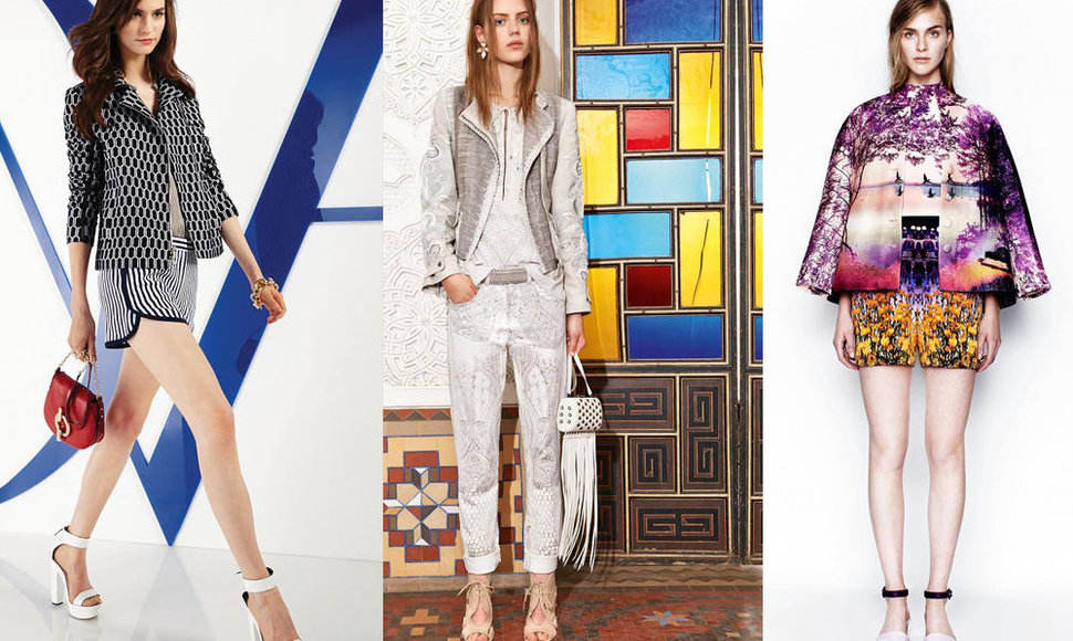 Iš kairės: Diane Von Furstenberg, Roberto Cavalli ir Mary Katrantzou resort 2014 kolekcijos. Dvf.com, robertocavalli.com ir marykatrantzou.com nuotr.