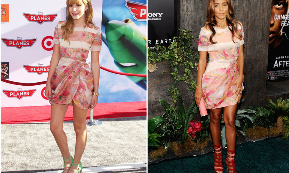 Iš kairės: Bella Thorne Holivude, filmo premjeroje 2013 m. rugpjūčio 5 d. Dešinėje: Jada Pinkett Smith Niujorke, kino renginyje 2013 m. gegužės 29 d. 