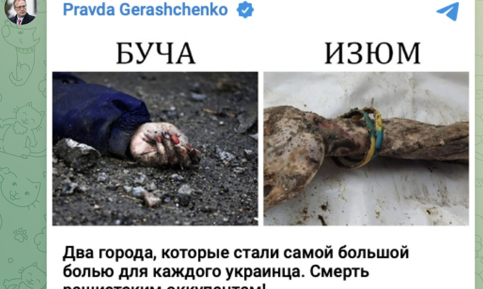 „Du miestai, tapę didžiausiu skausmu kiekvienam ukrainiečiui“, – taip Ukrainos vidaus reikalų ministro patarėjas Antonas Heraščenka apibendrino taikių gyventojų žudynes Bučoje ir Iziume
