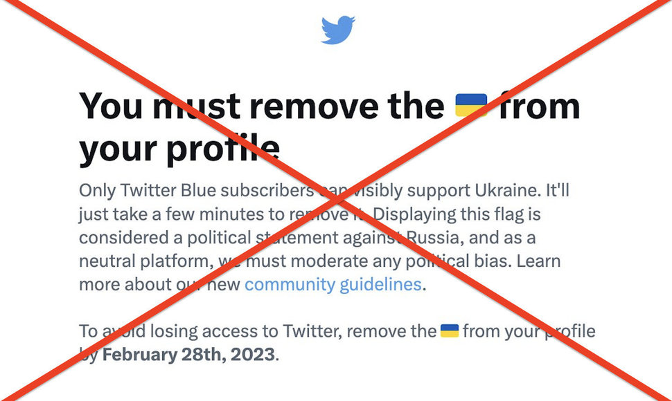 „Twitter“ tokio įspėjimo dėl Ukrainos vėliavų nerašė