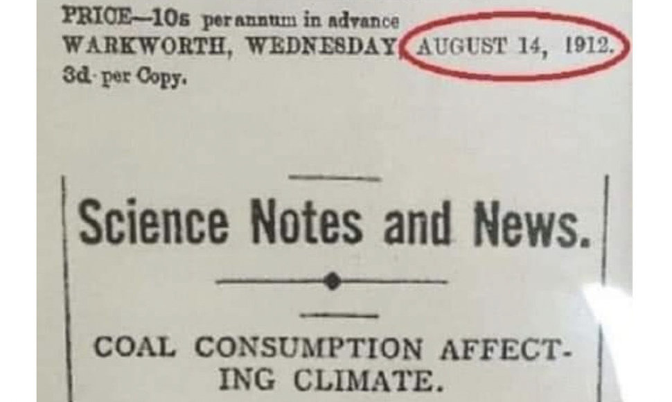 Jau prieš gerą šimtmetį buvo įspėta, kad anglies deginimas turi įtakos klimatui