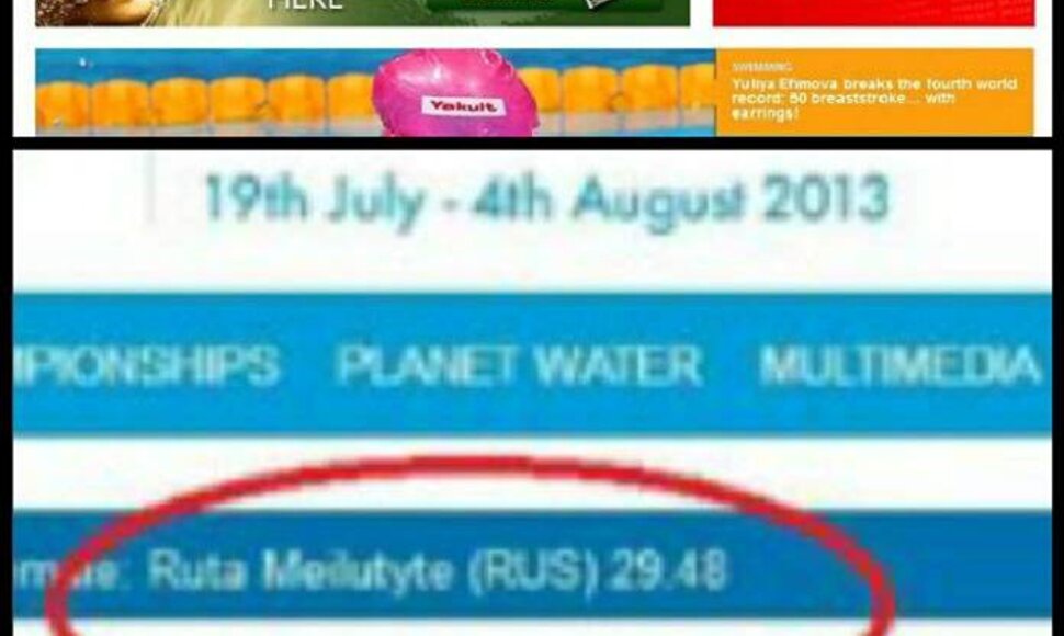 Oficialioje svetainėje skelbta, kad Rūta Meilutytė yra rusė