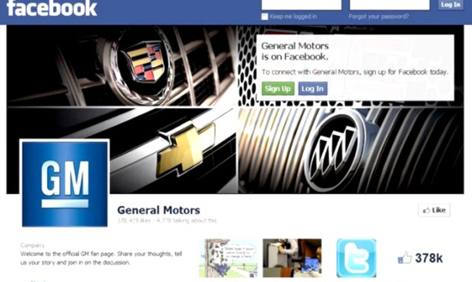General Motors puslapis Facebook socialiniame tinkle