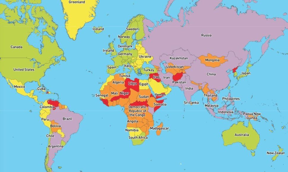 Pasaulio šalys žemėlapyje įvertintos pagal medicininį saugumą jose