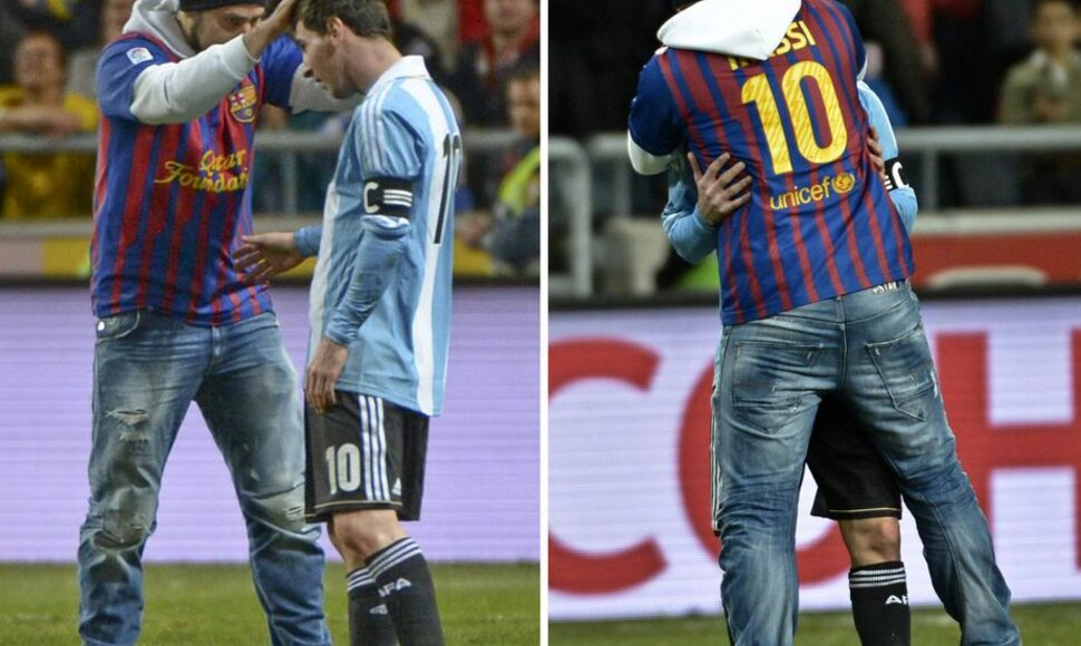 Lionelis Messi ir aikštės įsibrovėlis.
