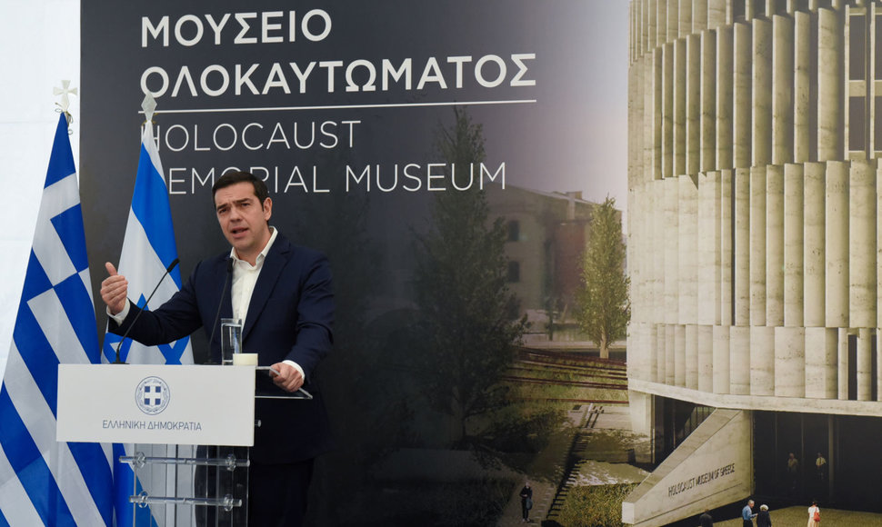 Alexis Tsipras Holokausto muziejaus statybų pradžios paskelbimo ceremonijoje 