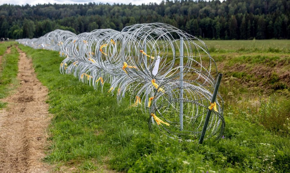 Spygliuotos vielos užtvara ties siena su Baltarusija