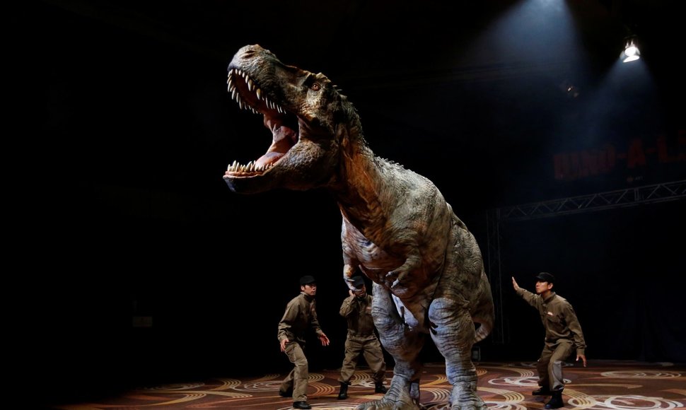 Japonijoje rengiami pasirodymai su 8 metrų ilgio dinozauru-robotu