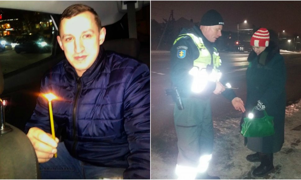 Kauno policijos reidas: pėstiesiems dalijo simbolines žvakutes