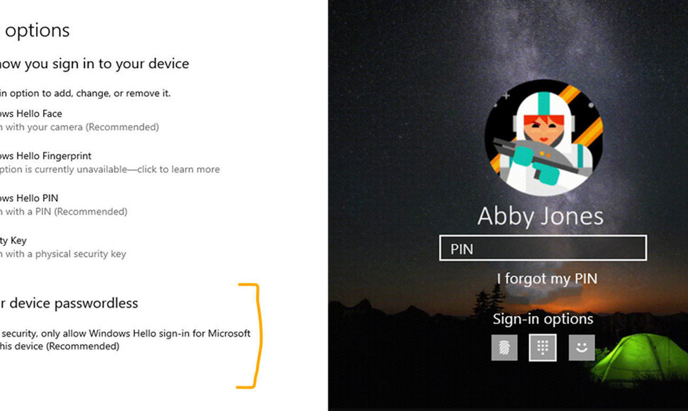 „Windows 10“ atsisako slaptažodžių 