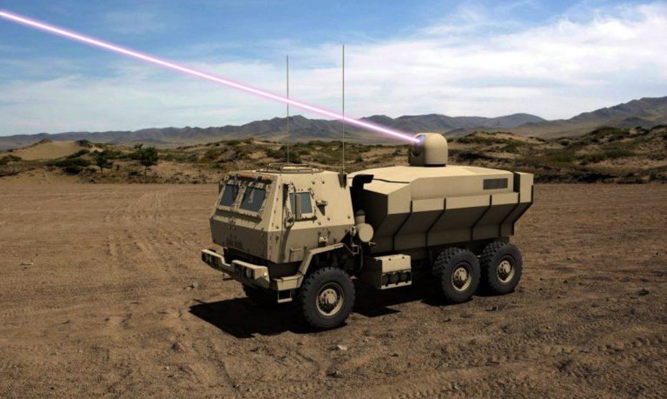 „Dynetics“/„Lockheed Martin“ pateikta 100 kW lazerio, sumontuoto ant sunkvežimio, koncepcija