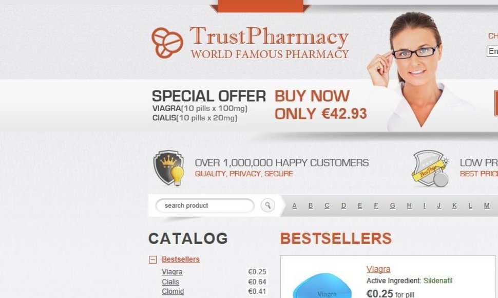 Svetainės adresas – tarsi tikros svetainės, bet turinys yra nepatikimų farmacijos produktų reklamos