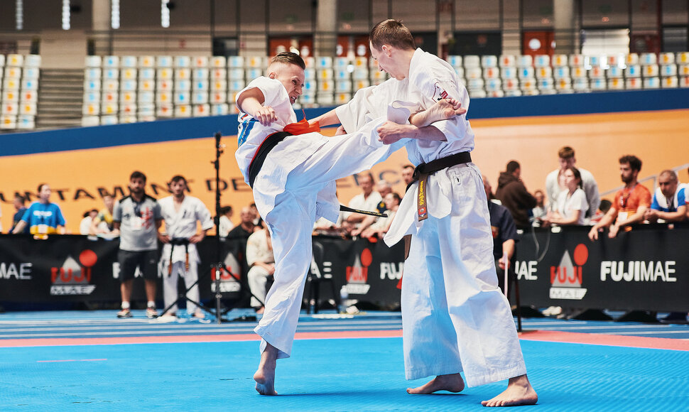 Kioku&scaron;in karatė Europos čempionato akimirka.