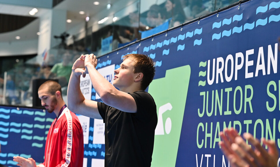 Europos jaunimo plaukimo čempionato Lazdynų baseine akimirka. Tajus Ju&scaron;ka