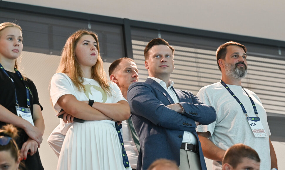 Europos jaunimo plaukimo čempionato Lazdynų baseine akimirka. Kotryna Teterevkova, Valdas Benkunskas