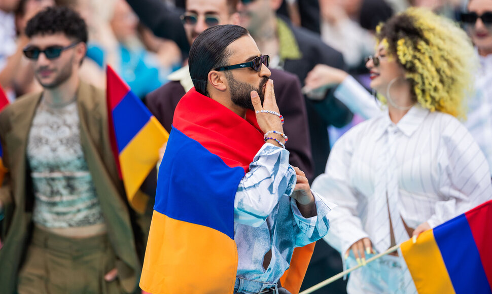 &bdquo;Eurovizijos&ldquo; turkio spalvos kilimo ceremonija Vienoje